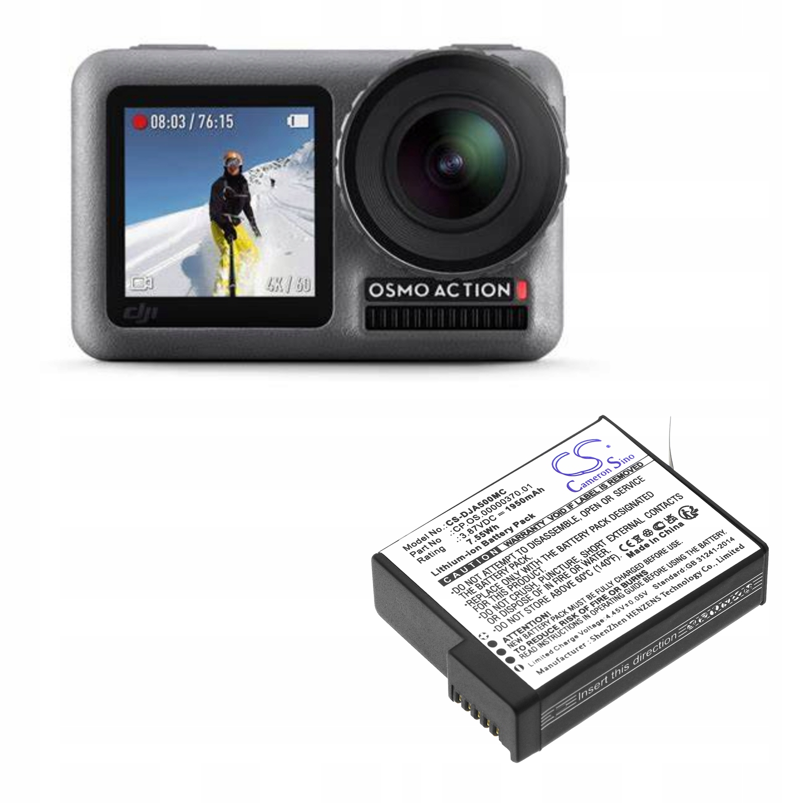 Akumulator Bateria Typ BCX204-1950-3.87 do Kamery DJI Osmo Action 5 Pro – Wydajność i niezawodność