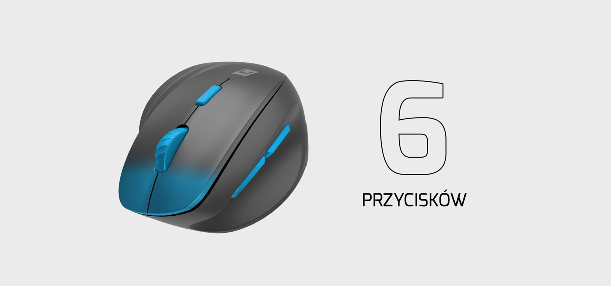 Ergonomiczna bezprzewodowa mysz pionowa z sześcioma przyciskami.