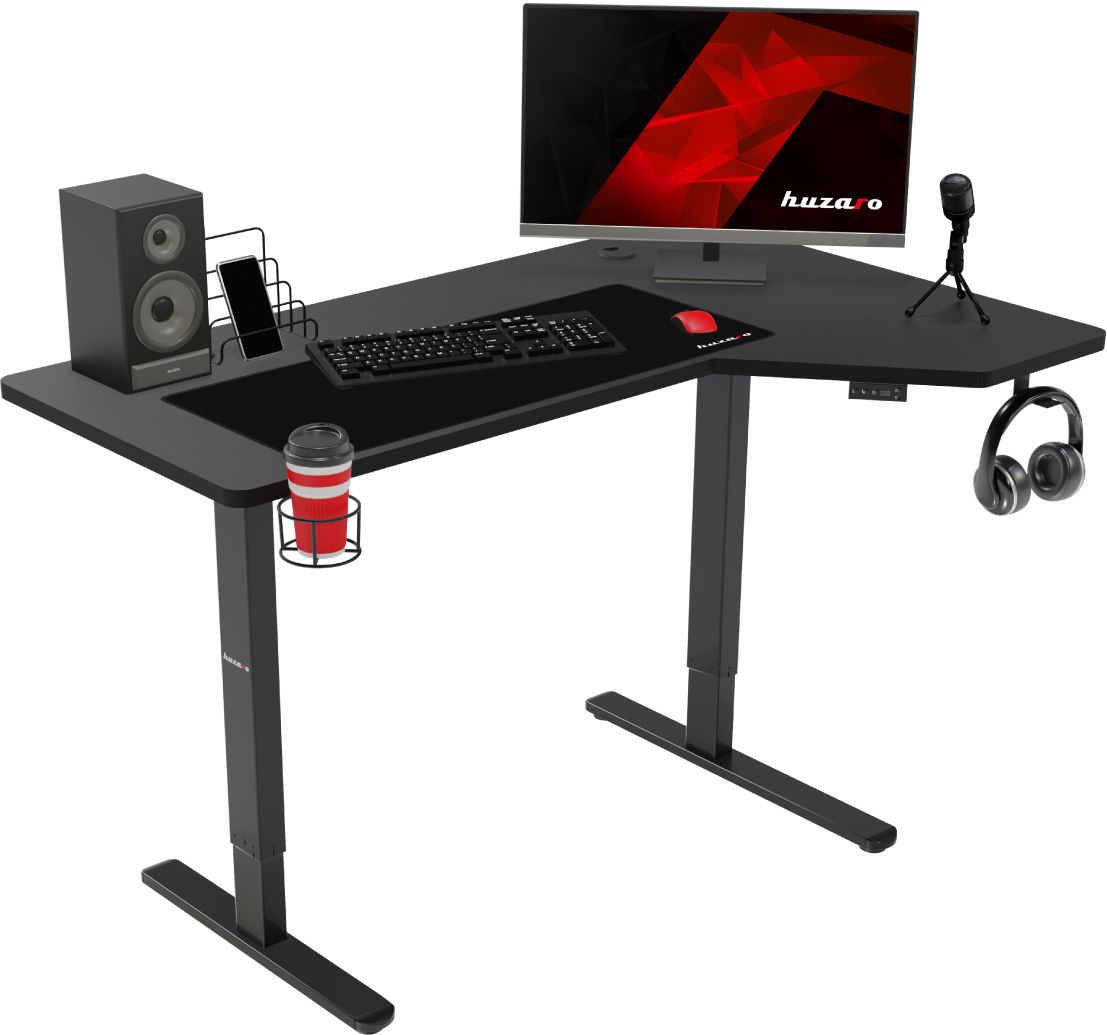 Elektryczne biurko gamingowe Huzaro Hero 9.0 z peryferiami komputerowymi na blacie