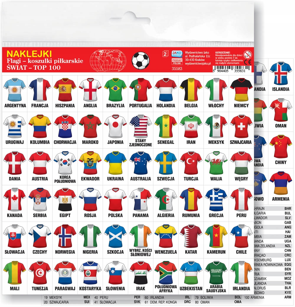 Naklejki flagi - koszulki piłkarskie światowy top 100 – Kreatywna zabawa dla fanów piłki nożnej