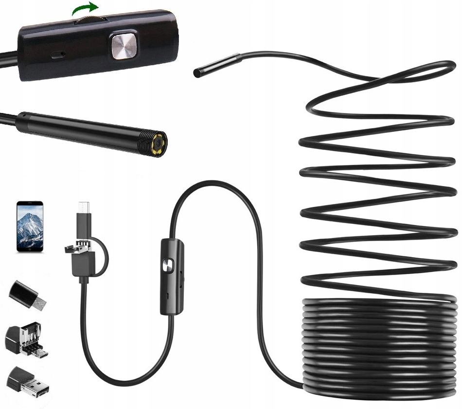 Endoskop Kamera inspekcyjna USB-C 5M OTG LED 3W1 – Twoje narzędzie do inspekcji