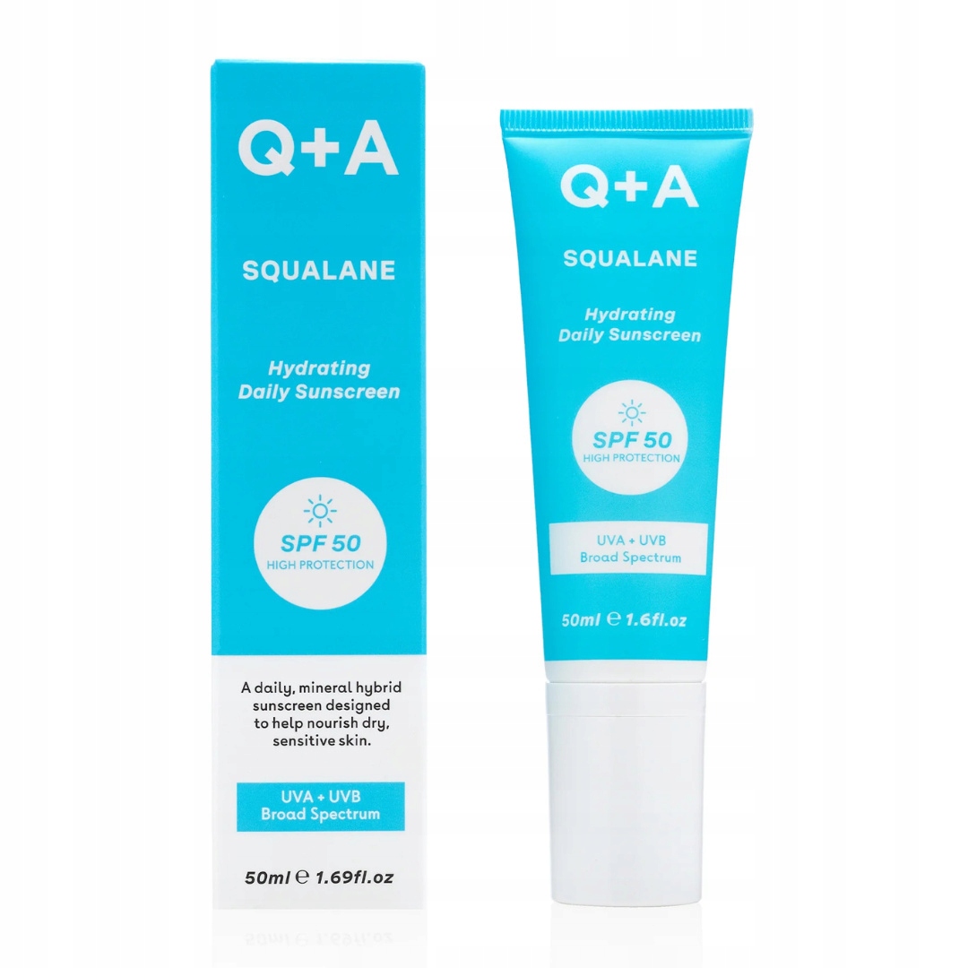 Drėkinamasis veido kremas od saulės Q+A Squalane Hydrating SPF50 – Twoja codzienna ochrona przed słońcem