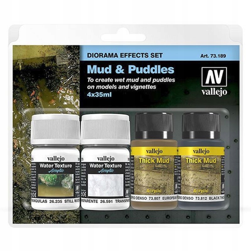 Vallejo 73.189 - Zestaw efektów dioramowych - Błoto i kałuże (4 x 35 ml)