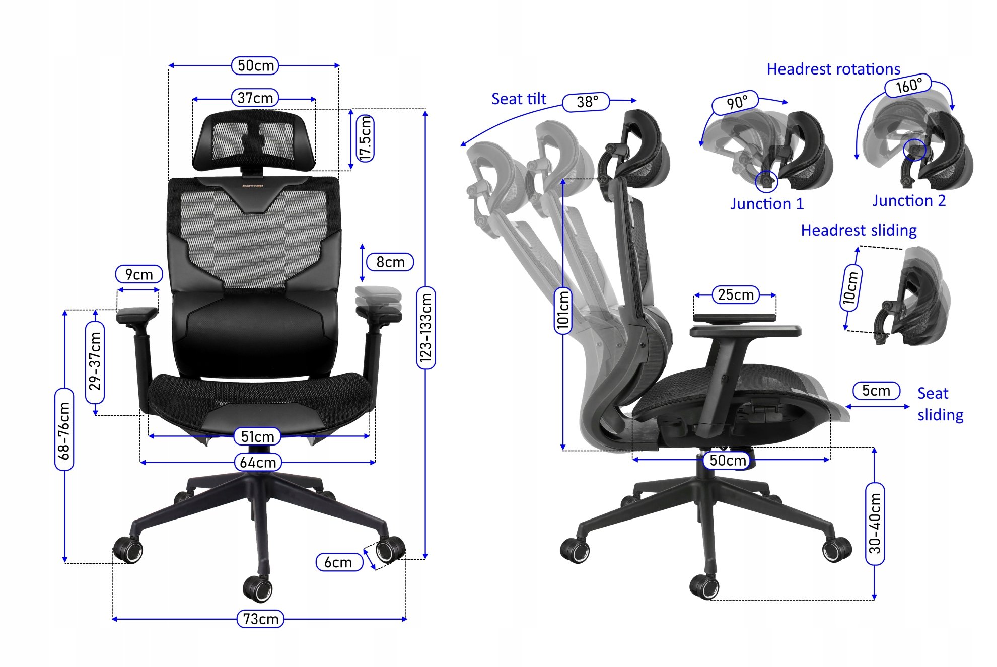 Przesuwane elementy sterujące na siedzisku