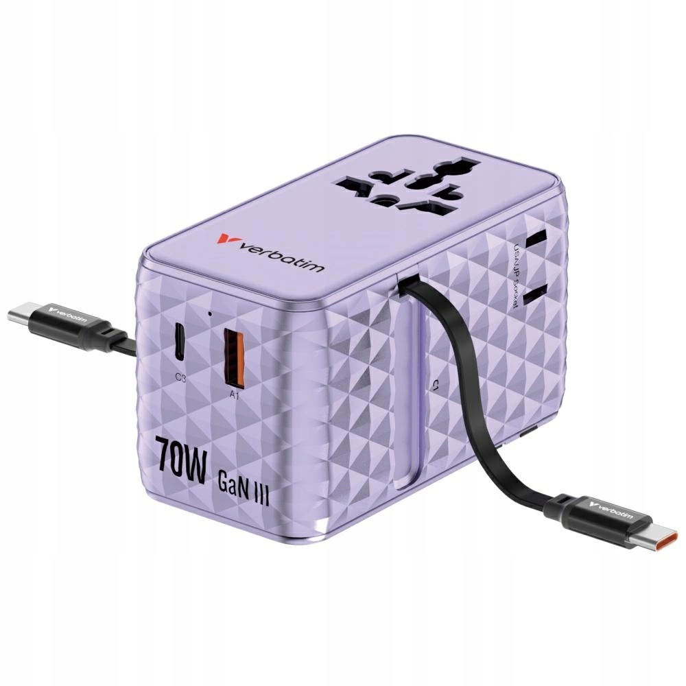 Verbatim Travel Adapter EU/UK/US GaN 1xUSB-C/1xUSB-A/2xUSB-C PD 70W – Idealne rozwiązanie do podróży