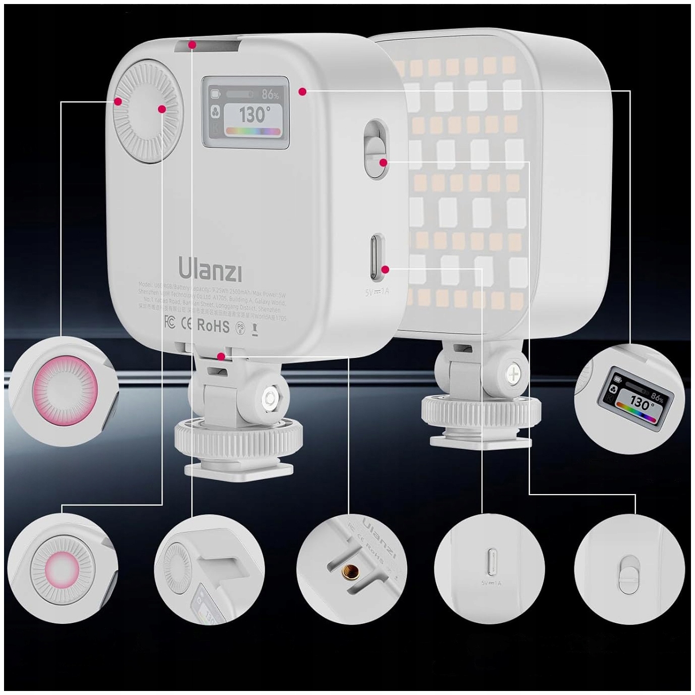 Pełna paleta kolorów RGB – 72 kolory do wyboru