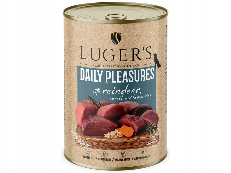 Karma mokra dla psa Luger's Daily Pleasures z reniferem, marchewką i ryżem brązowym – Idealne codzienne żywienie
