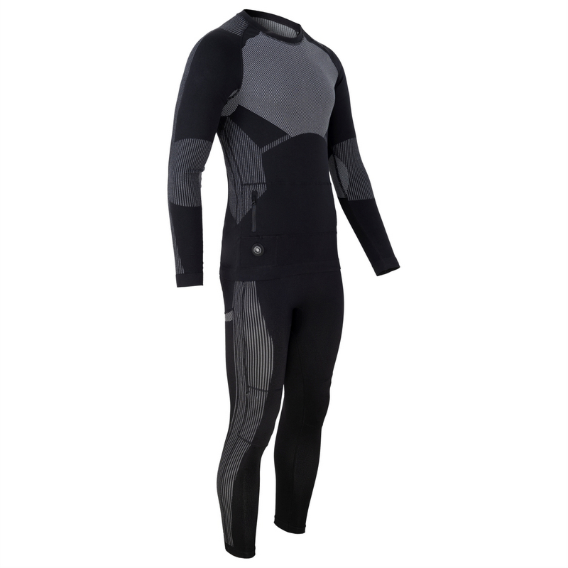 Ogrzewany zestaw bielizny termoaktywnej Glovii czarny, bluza i spodnie, 4 strefy grzewcze, L, XL