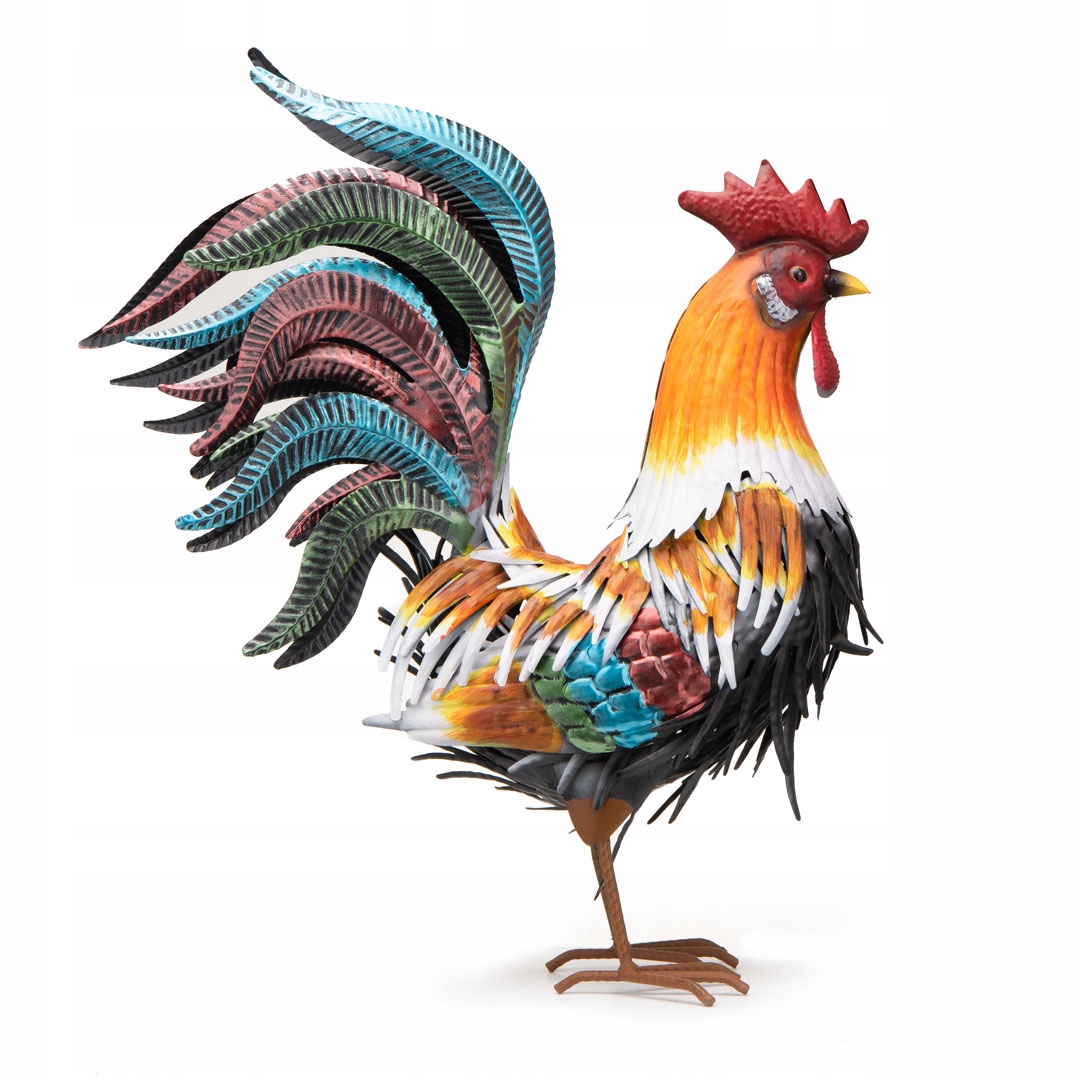 Metalowa figurka ogrodowa kogut – Kolorowa dekoracja do Twojego ogrodu