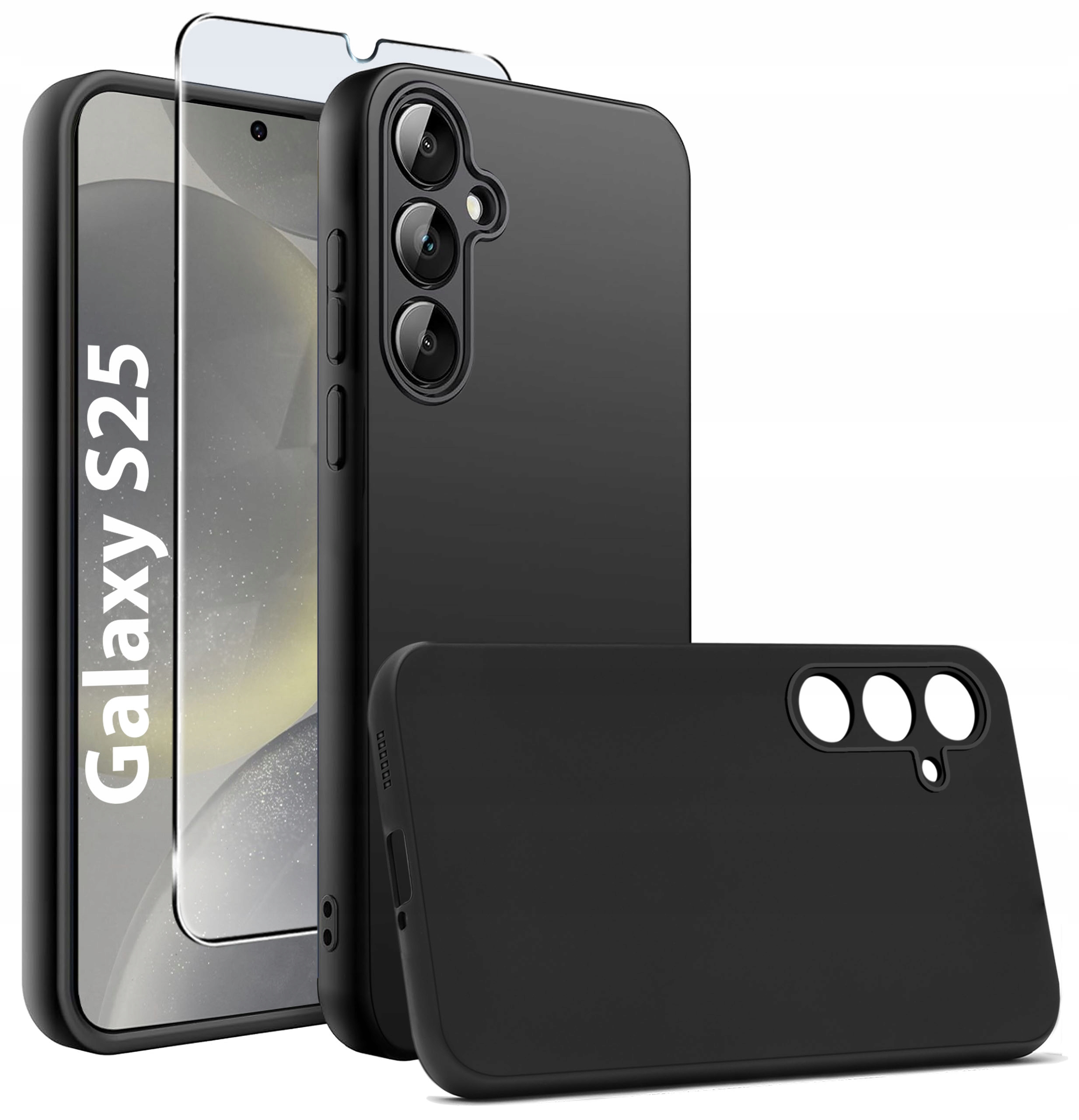 Etui do Samsung S25 CASE Gumowe CZARNE Matowe Silikon Slim + SZKŁO 9H – Ochrona i styl w jednym