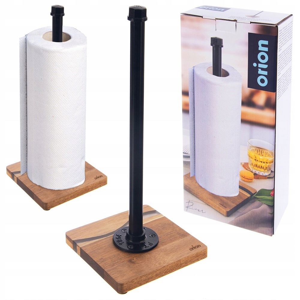 Stojak na Ręcznik Papierowy Metalowy Drewniany Loft Czarny ORION 35 cm – Praktyczny dodatek do każdej kuchni