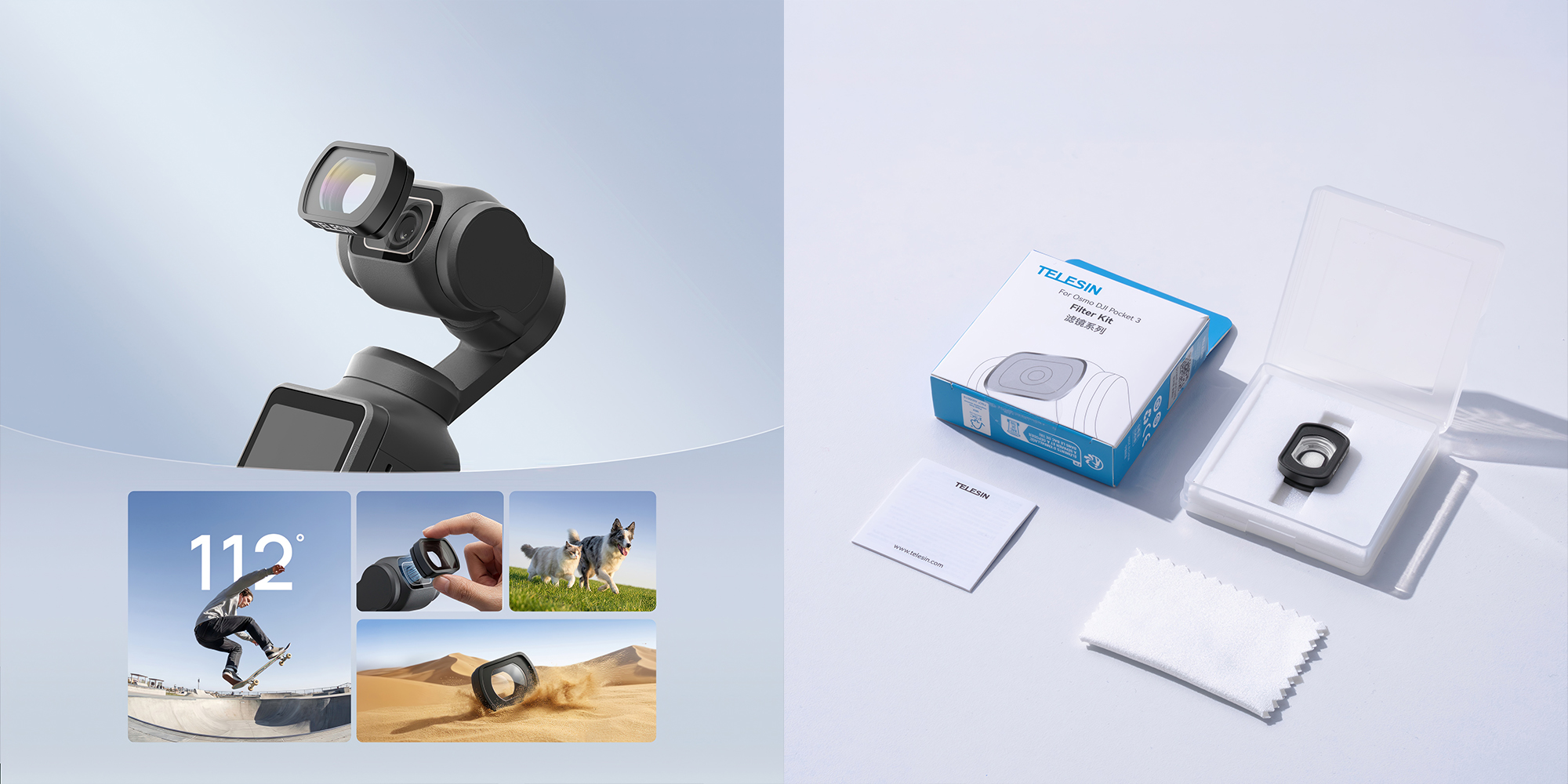 width=100% Obiektyw szerokokątny Telesin S5-FLT-48-TDJ do kamer DJI Osmo Pocket 4/3