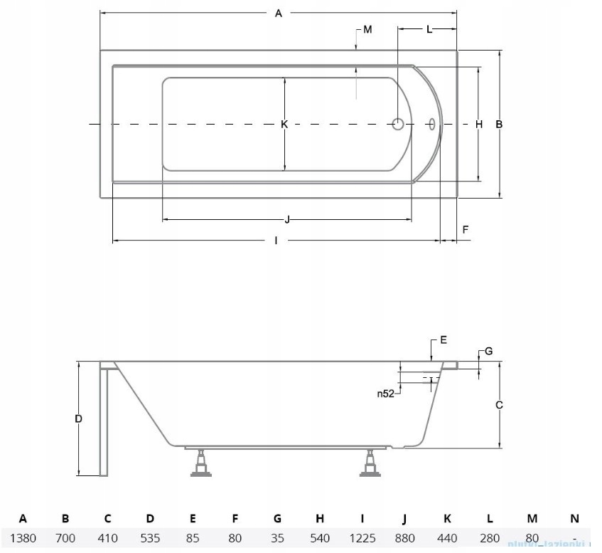 Wymiary i pojemność wanny Besco SHEA