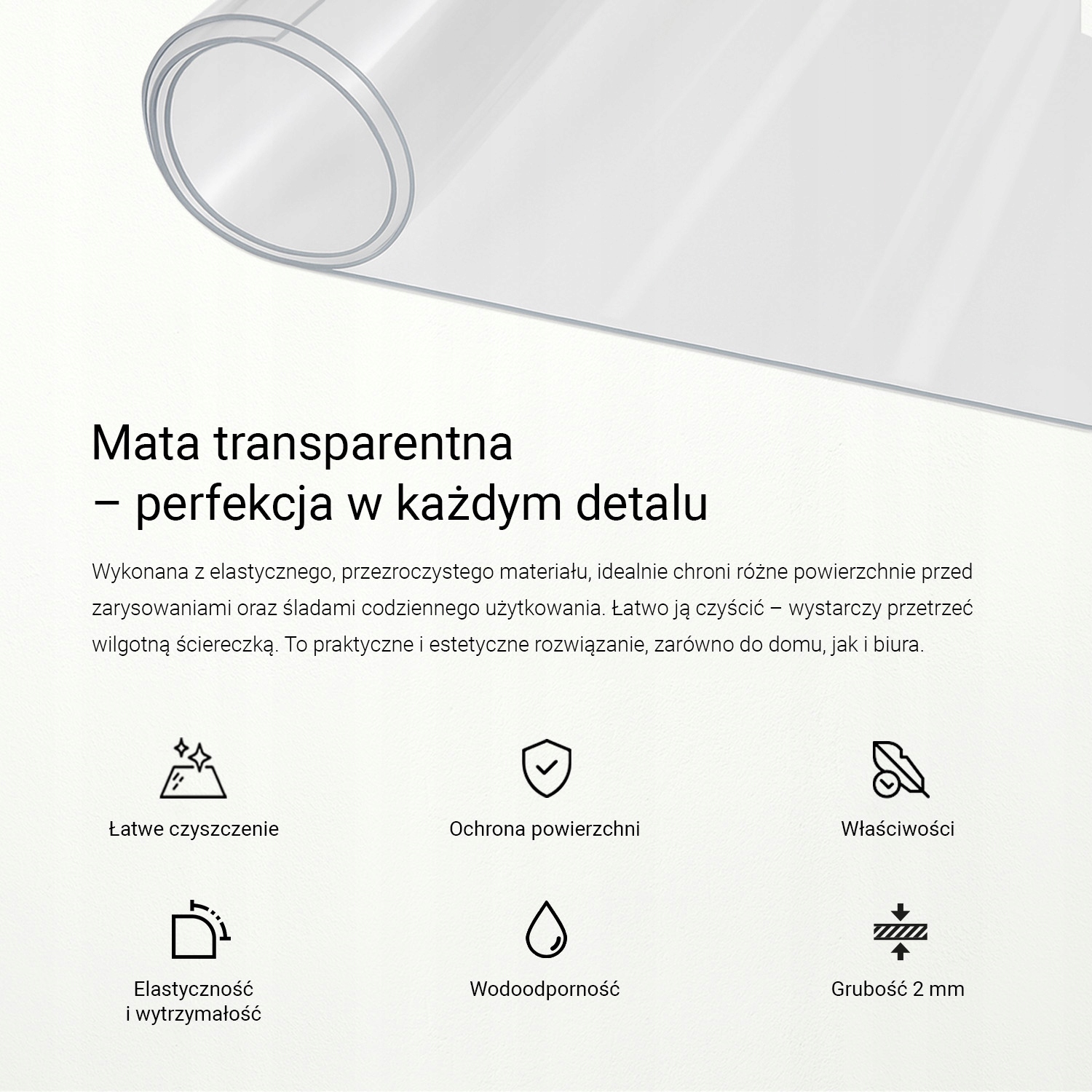 Mata Ochronna Przezroczysta Antypoślizgowa Wodoodporna na Stół Biurko Blat – Idealna ochrona dla Twojego wnętrza