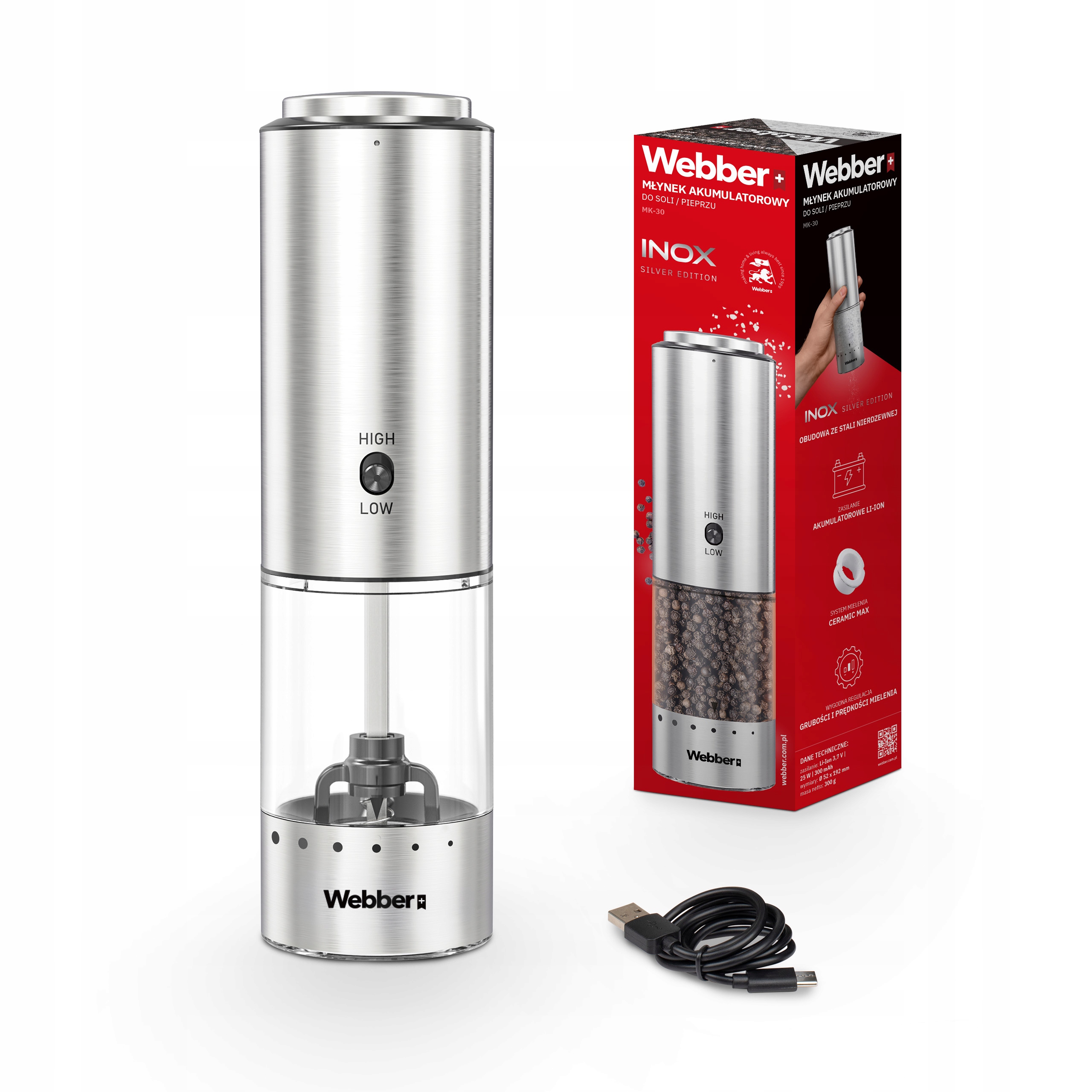 Młynek do pieprzu i soli elektryczny akumulatorowy USB – Wygoda w Twojej kuchni