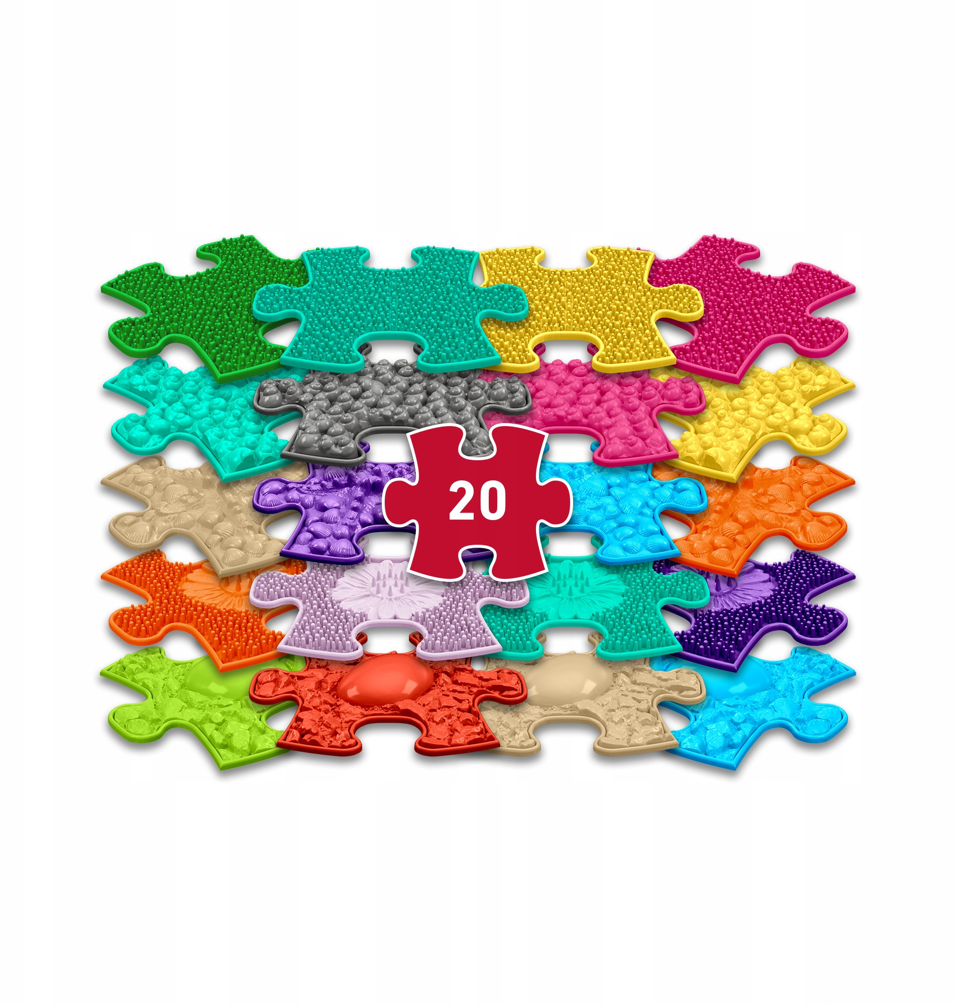 Mata Sensoryczna Ortopedyczna Zestaw 20w1 Mini Puzzle 20x Sensoryka Muffik – Idealna dla najmłodszych