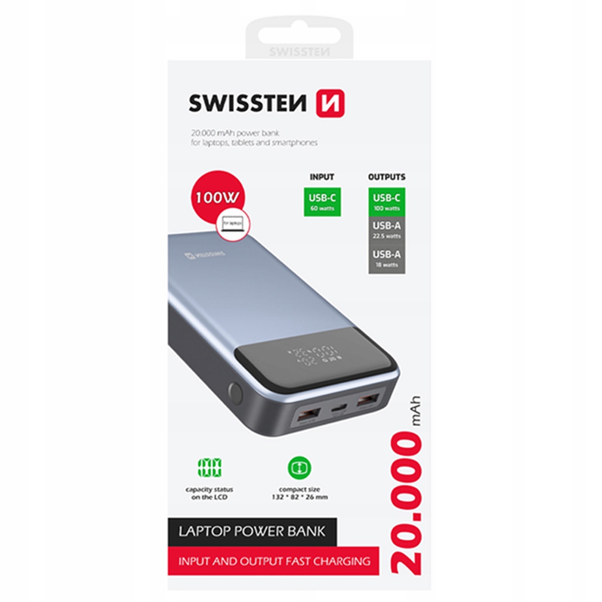 Zasilacz do laptopa Sourcing Swissten Power Bank - Wydajność 20,000 mAh i 100W