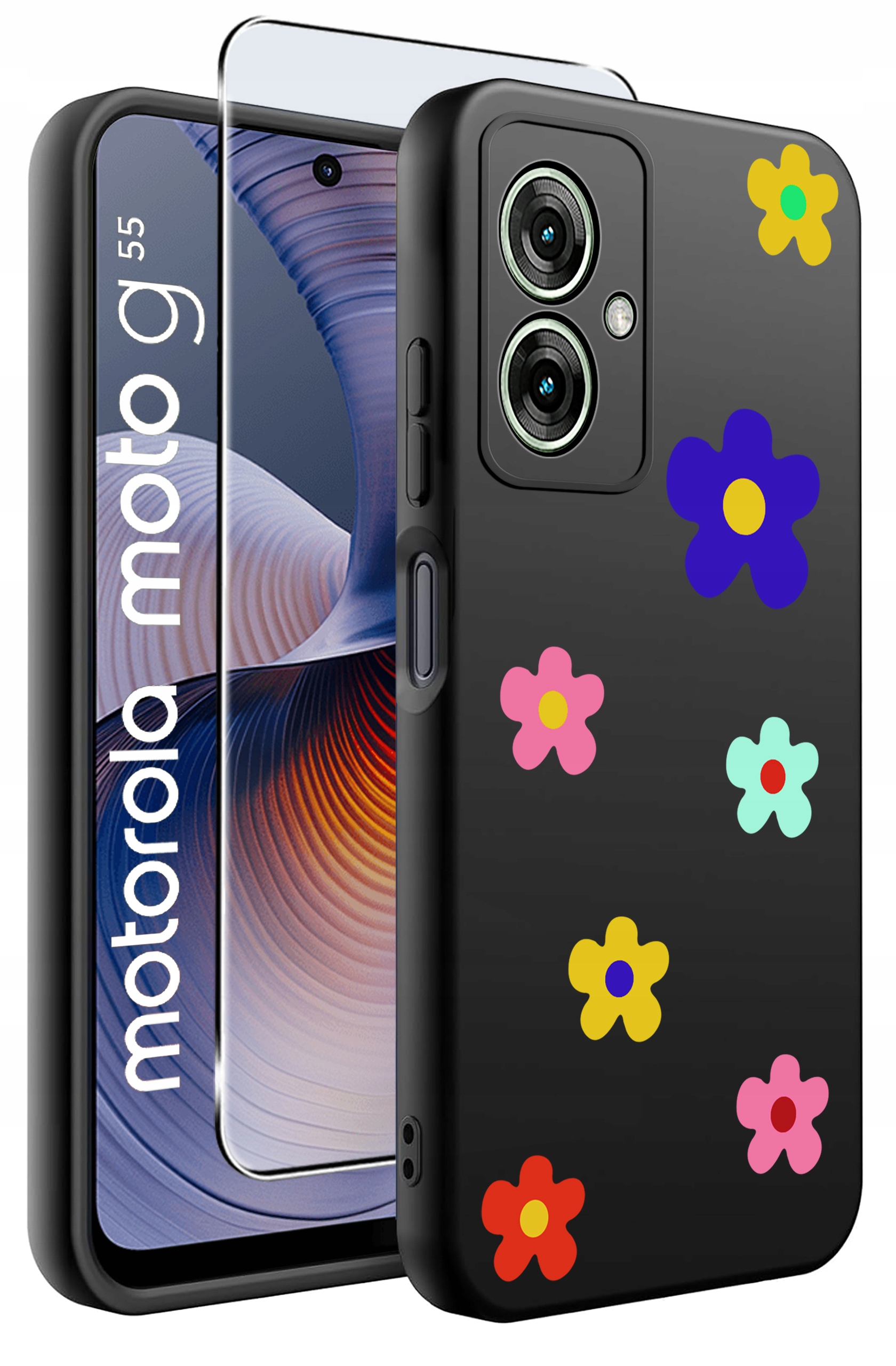 Etui do Motorola Moto G55 5G WZORY | Silikonowe Matt Case + Szkło Hartowane 9H