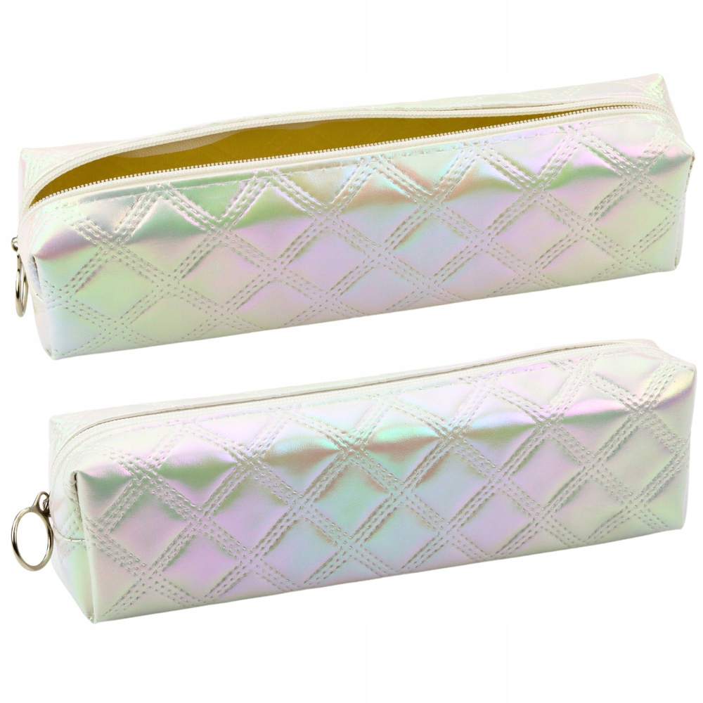Piórnik Szkolny Organizer Tłoczony Wzór Biały Perłowy 21x6cm – Elegancja i funkcjonalność w jednym