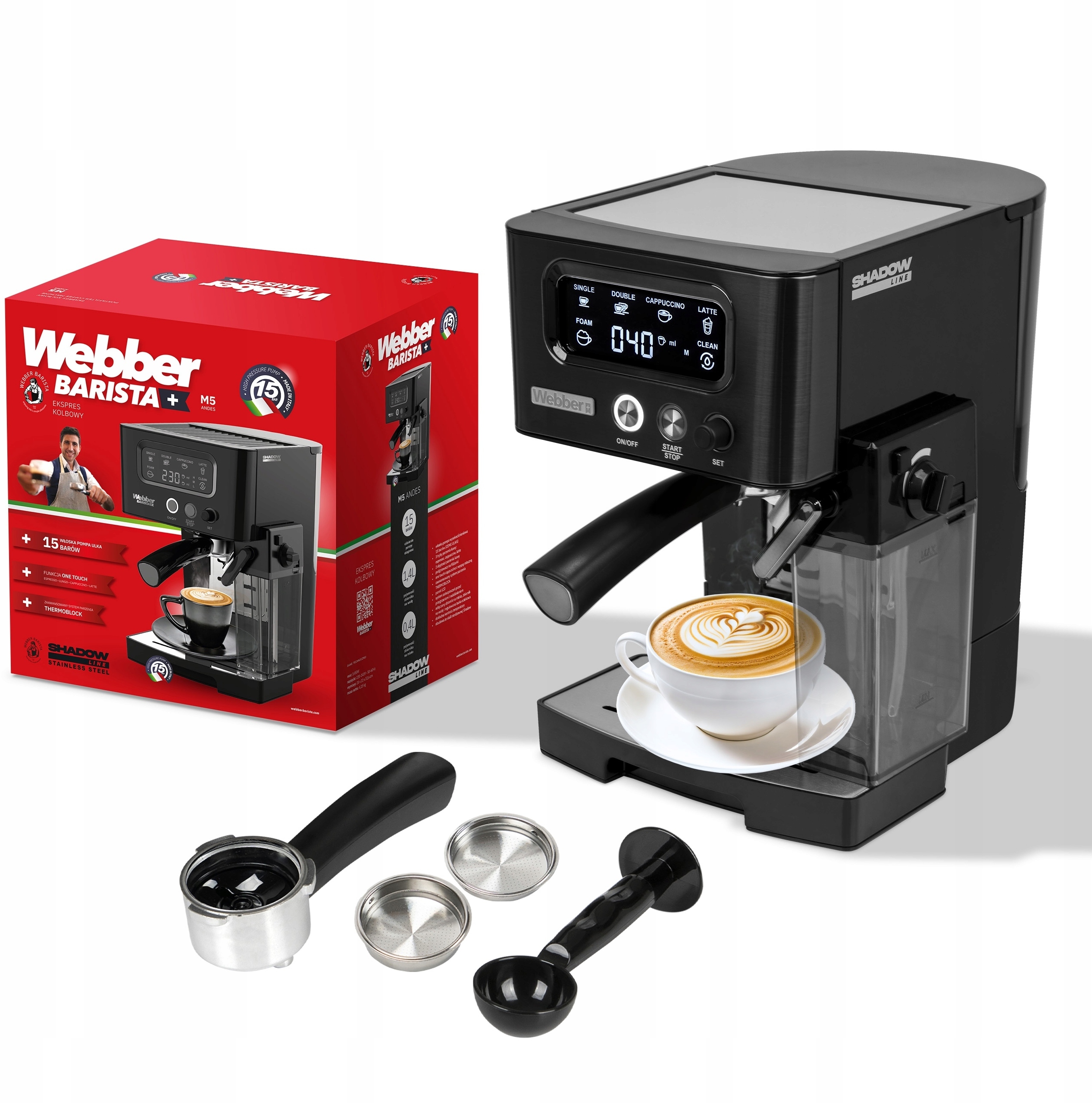 Ekspres do kawy ciśnieniowy kolbowy półautomatyczny Webber 15 Bar M5 – Twój domowy barista! ☕