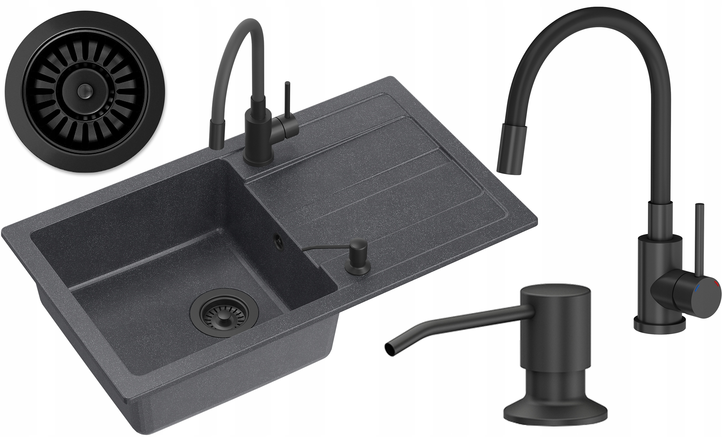 Gotowy zestaw do kuchni – zlewozmywak, bateria i syfon