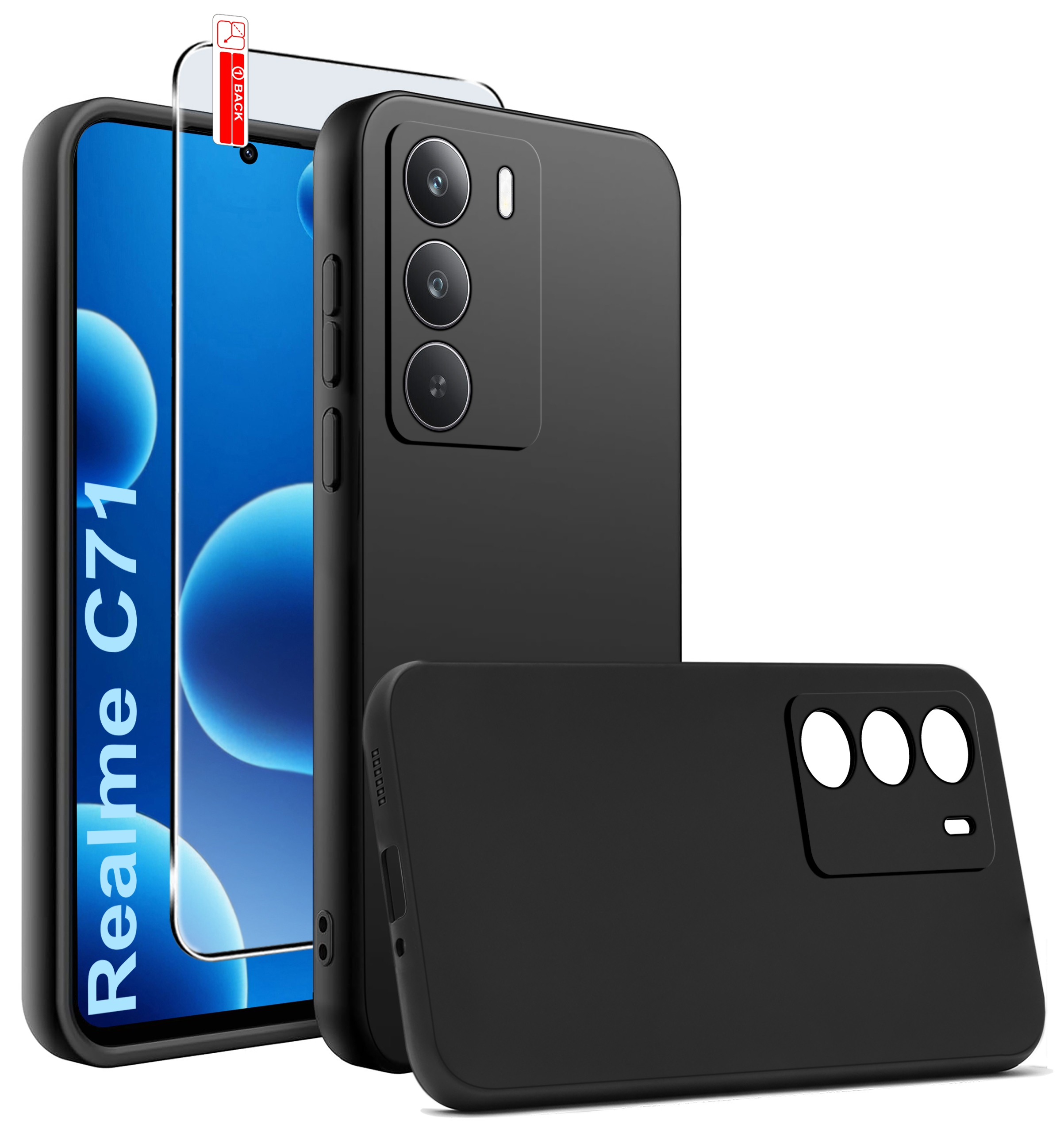 ZESTAW Etui do Realme C71 | Matowe Czarne Silikon Slim + SZKŁO 9H – Kompleksowa ochrona dla Twojego smartfona