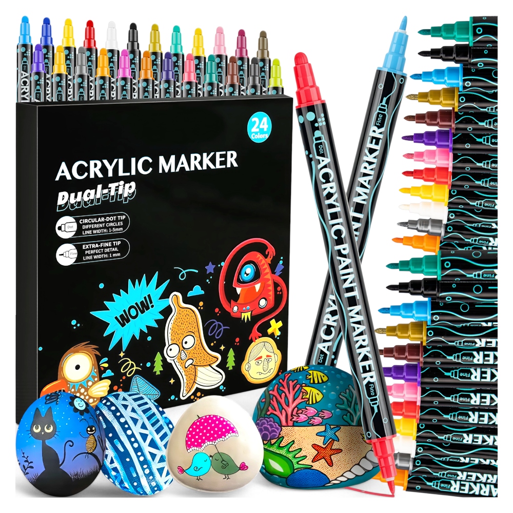 MARKERY PISAKI AKRYLOWE KANZA 24 SZT – Twoje narzędzie do kreatywności!