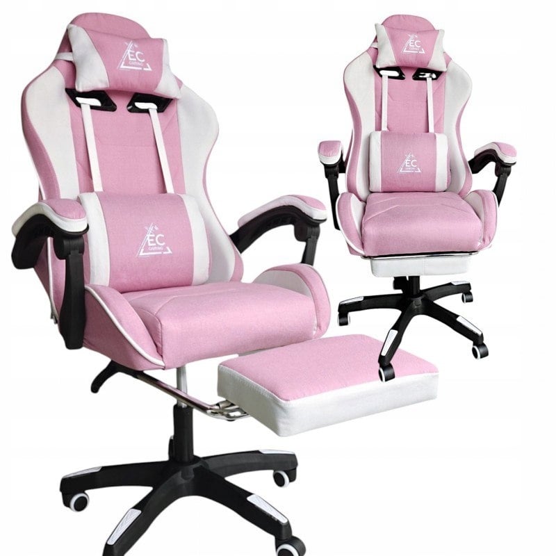 Fotel gamingowy obrotowy STRIKE z podnóżkiem i poduszką masującą, różowy KO40RB – Komfort i styl w jednym