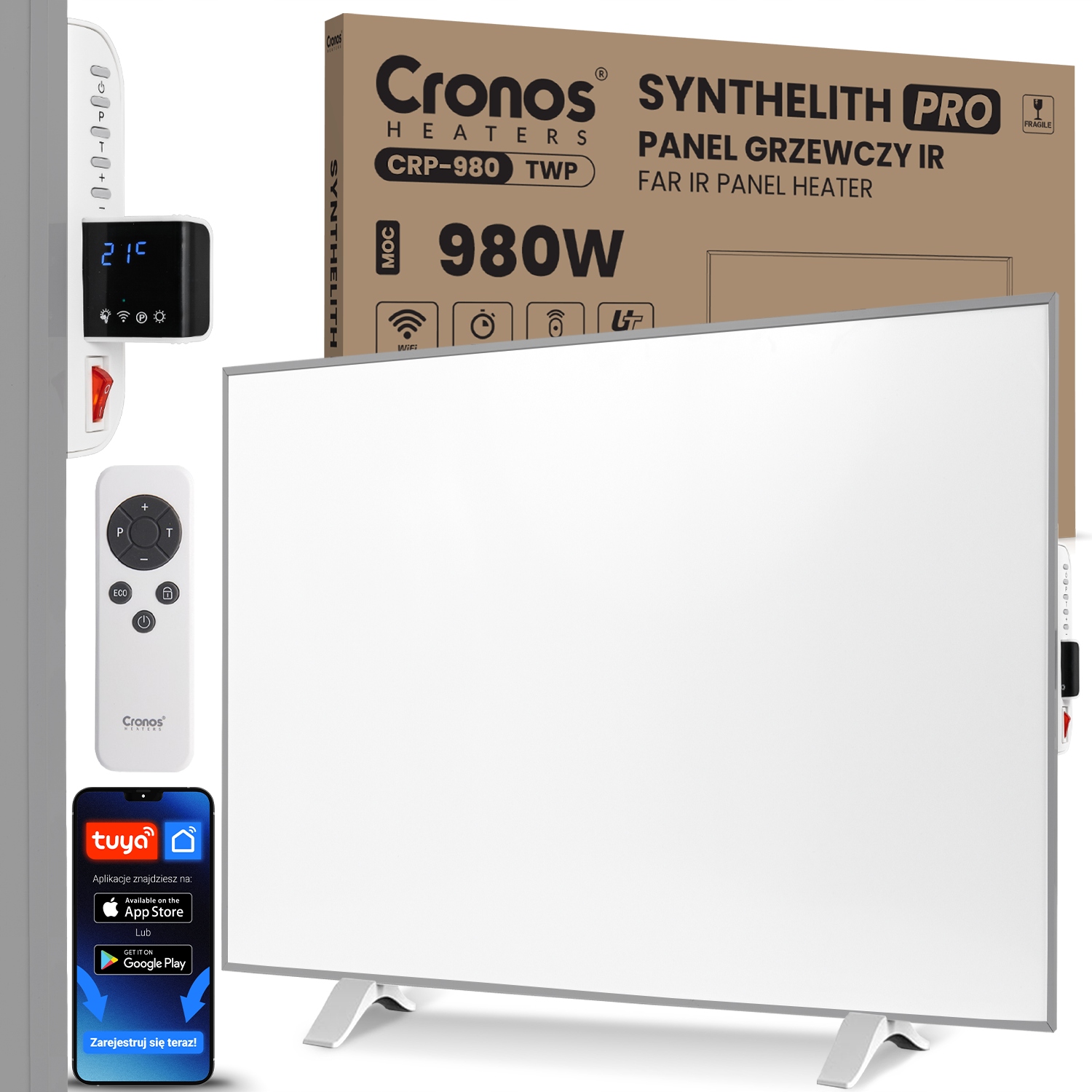 Panel grzewczy IR Synthelith PRO CRP-980TWP Grey – Nowoczesne ogrzewanie dla Twojego domu
