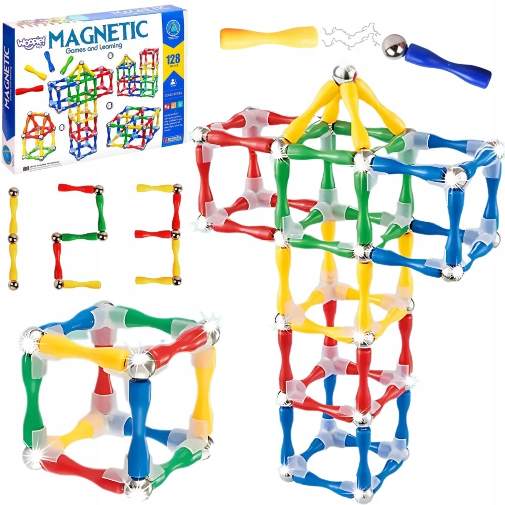 KLOCKI MAGNETYCZNE KONSTRUKCYJNE 3D 128 EL. XXL – Kreatywna zabawa dla dzieci