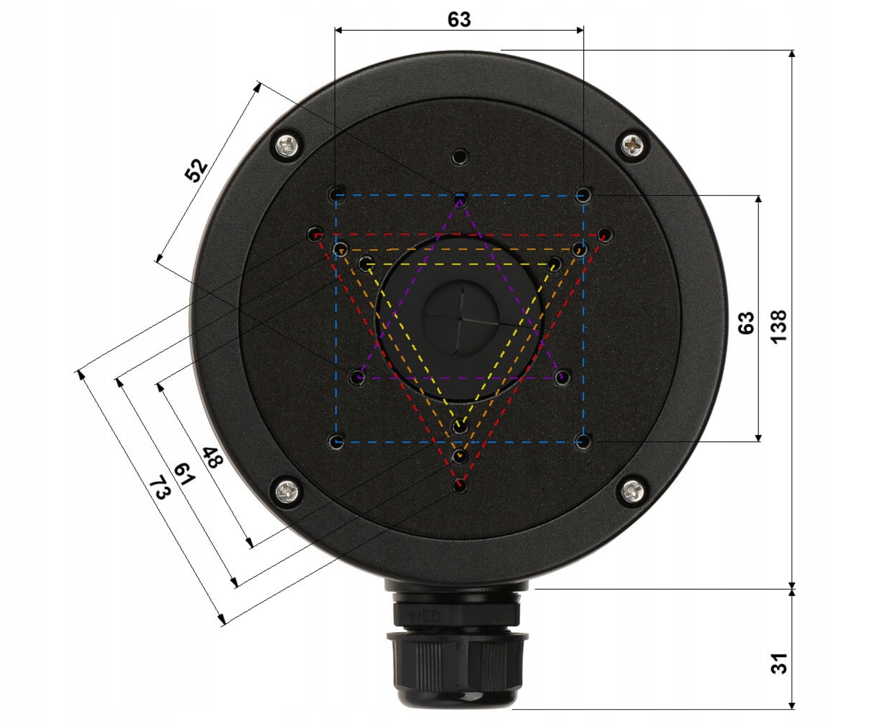 Wymiary uchwytu – Średnica Ø 137 mm i dystans 54 mm