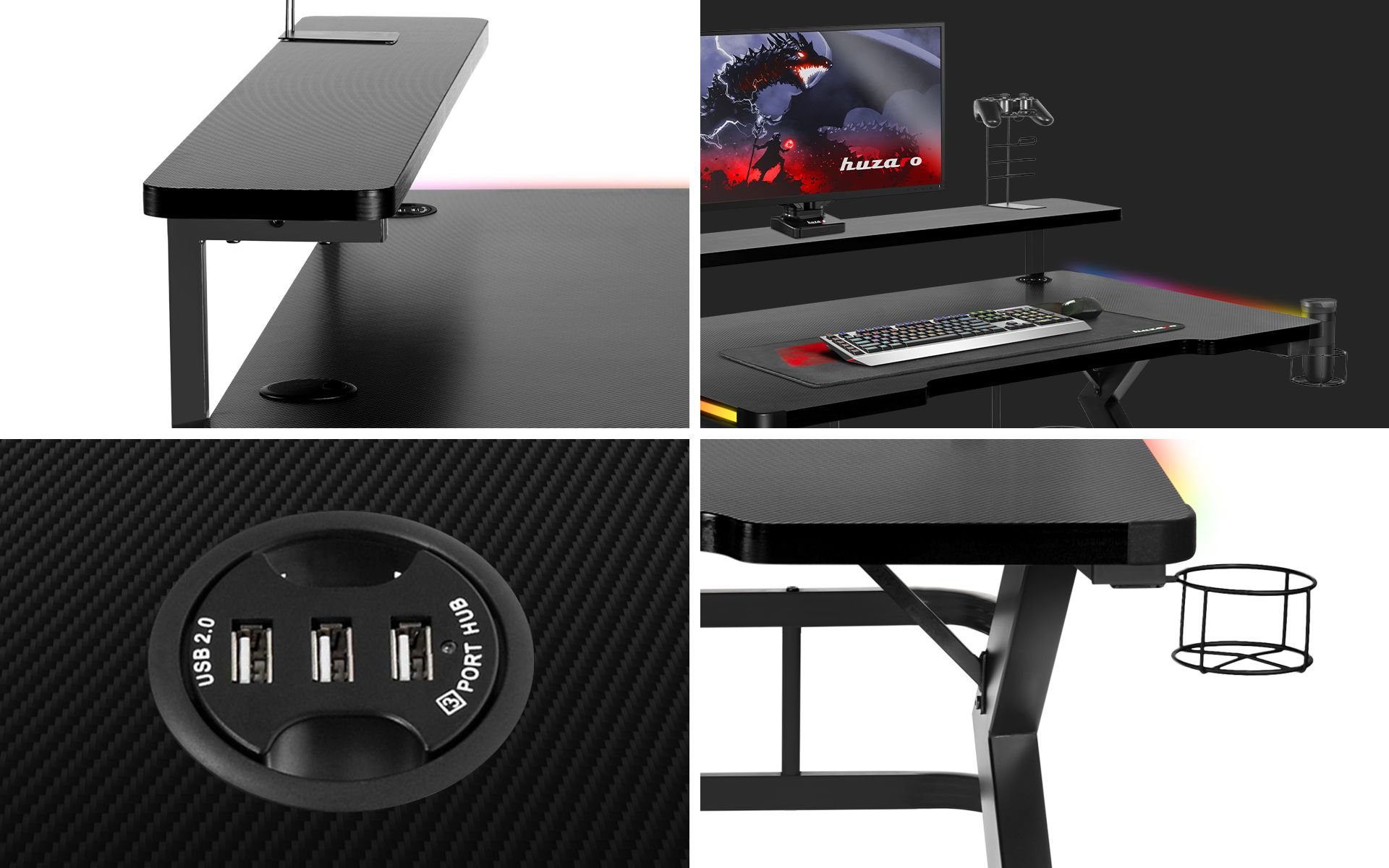 Zbliżenie na detale biurka Hero 5.0 RGB