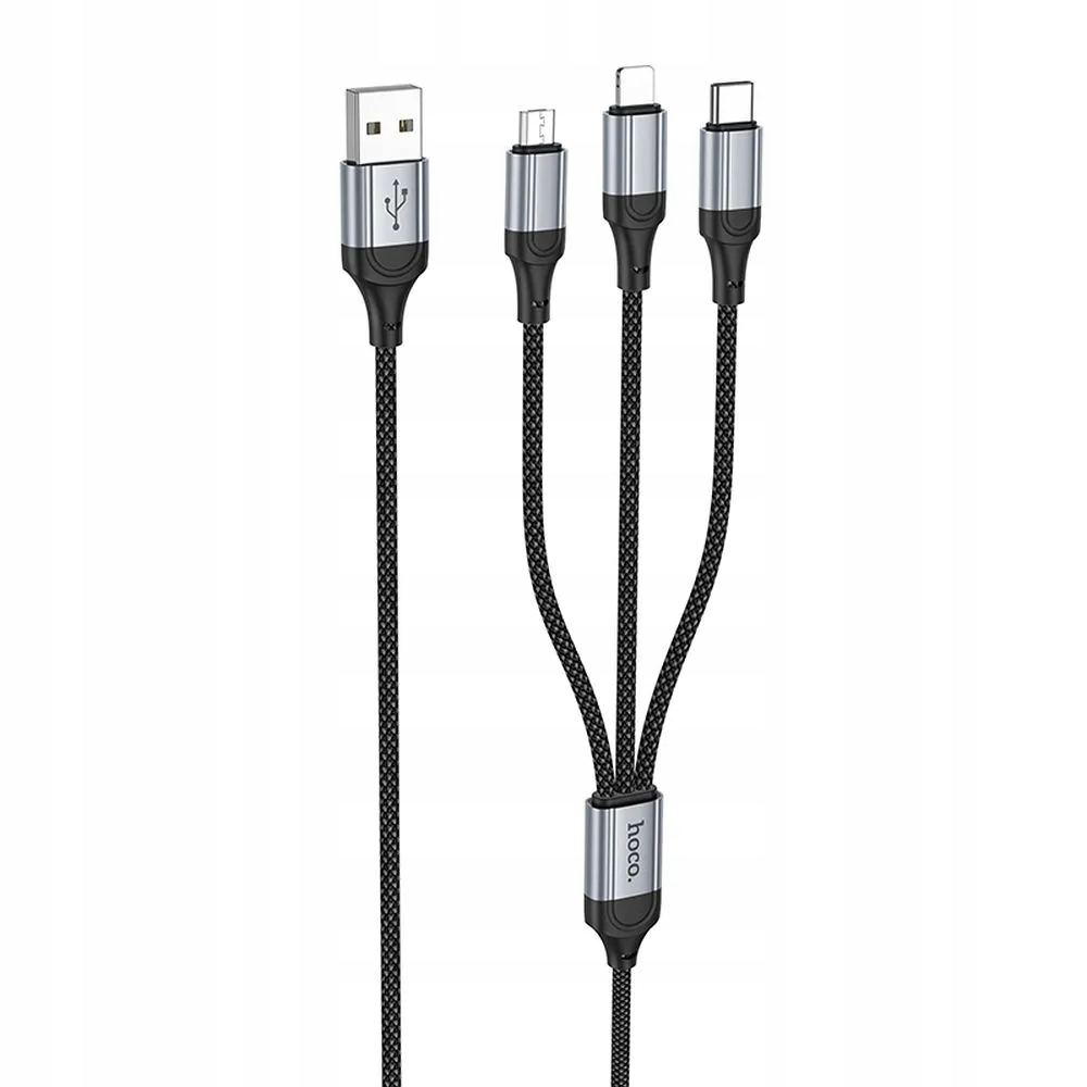 Kabel Hoco HOCO 3w1 USB A do Lightning / Micro USB / Typ C 2,4A X102 1 m czarny – Uniwersalne rozwiązanie do ładowania