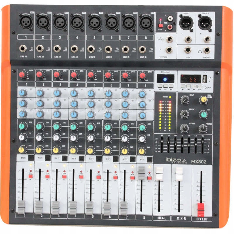 Mikser 8-kanałowy USB BT (MX802) – Idealny do małych zespołów i studiów