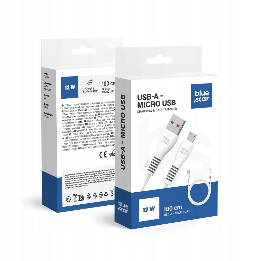 BLUE STAR kabel USB A do Micro USB 2A 12W DC99M 1 m biały – Wydajność i niezawodność w jednym