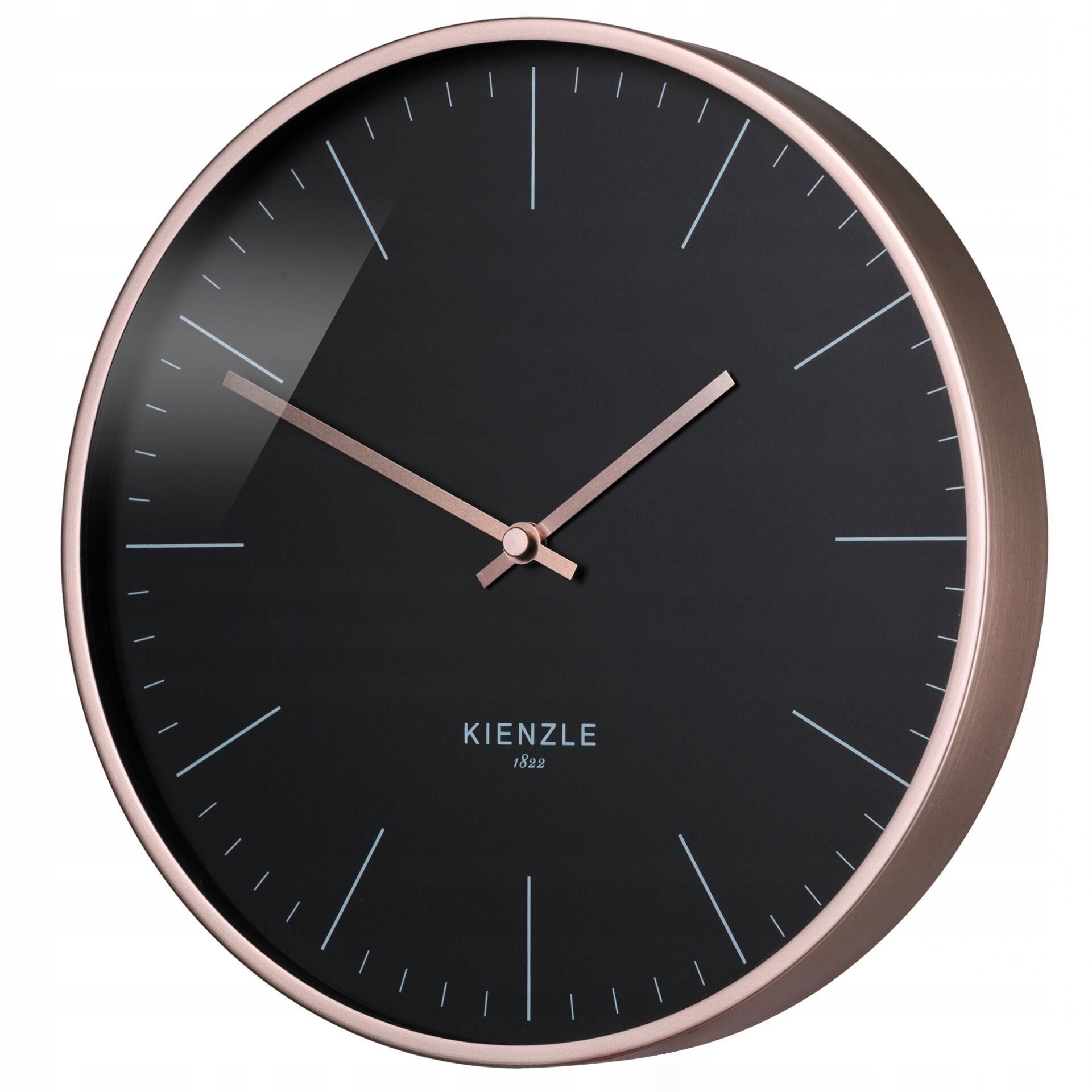 KIENZLE DCF Radio-Control. Zegar ścienny nowoczesny 25 cm w kolorze różowego złota i czerni