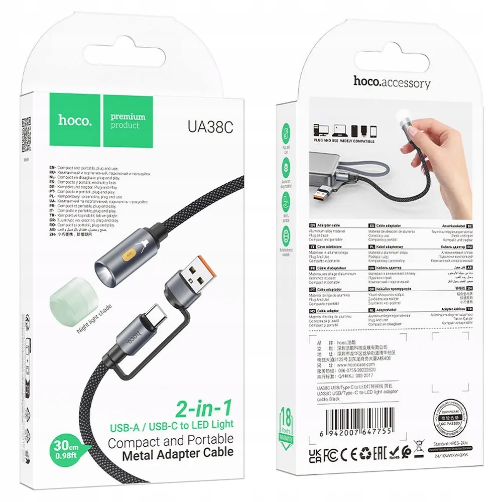 HOCO kabel USB A / Typ C do LED light UA38C czarny – Nowoczesne oświetlenie w zasięgu ręki