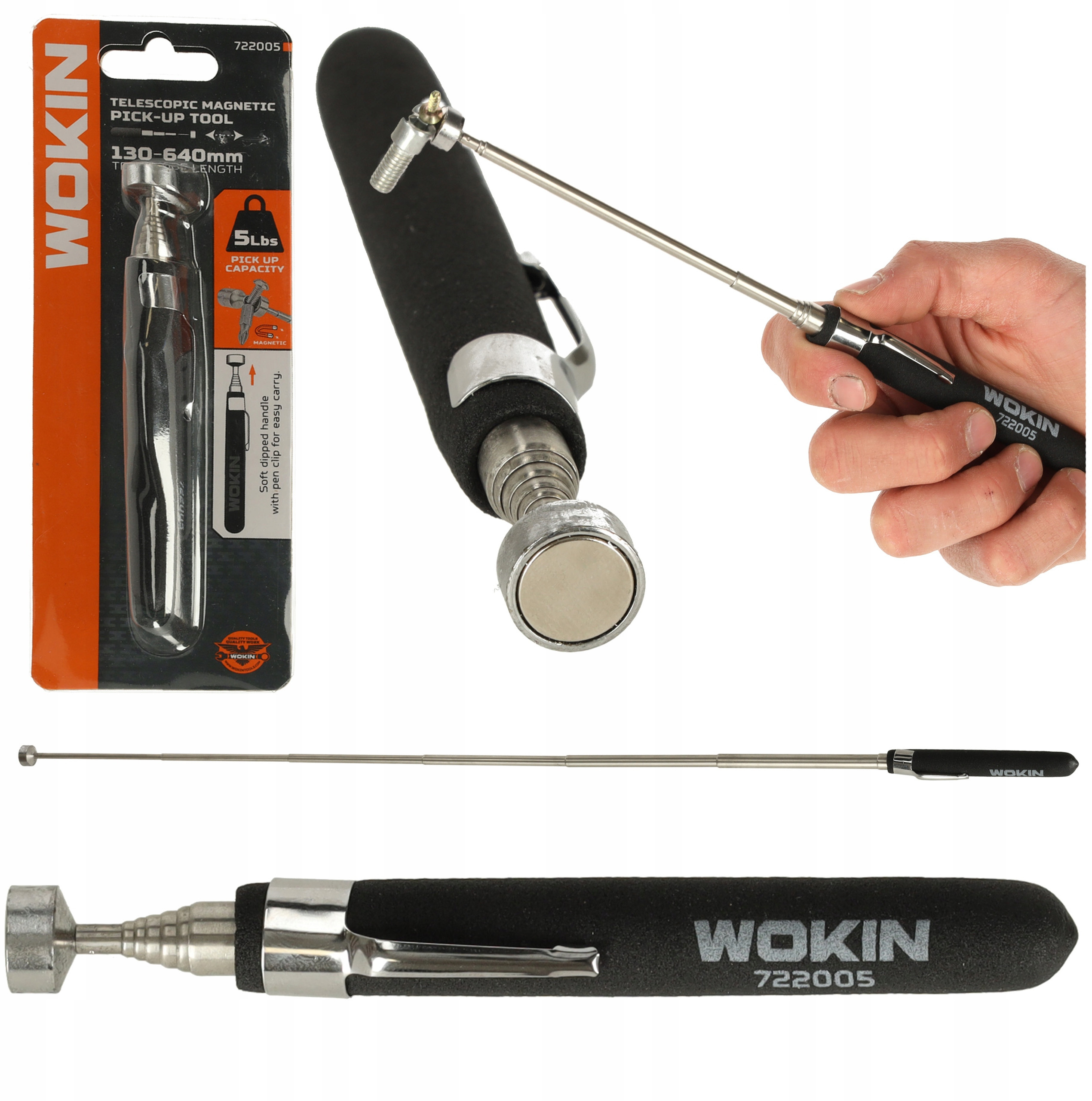 KIK WOKIN Chwytak magnetyczny teleskopowy ze stali nierdzewnej 64cm 2,2kg – Niezastąpione narzędzie do podnoszenia metalowych przedmiotów