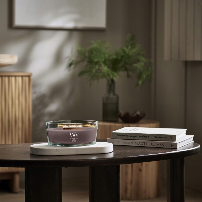 Świeca elipsa WoodWick Iris Woods – Luksusowy aromat w Twoim domu