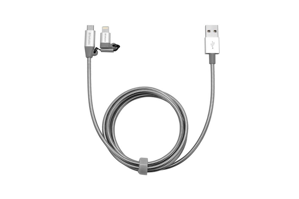 Kabel USB-A - microUSB + Lightning 1 m Szary (48869) – Idealne rozwiązanie do ładowania i synchronizacji
