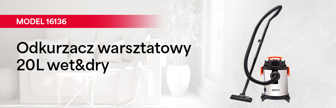 SOGO Odkurzacz warsztatowy 20L wet&dry 16136