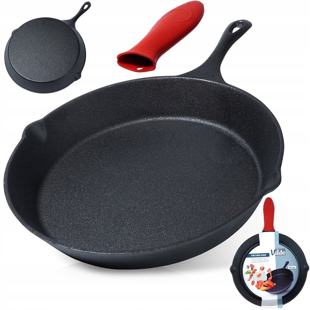 Patelnia Vilde Patelnia żeliwna z silikonową nakładką CAST LINE 30 cm – Idealna do gotowania