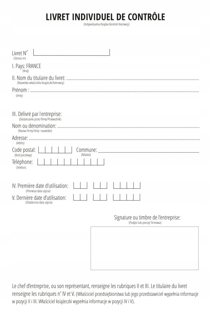 Dwujęzyczna ewidencja czasu pracy kierowcy