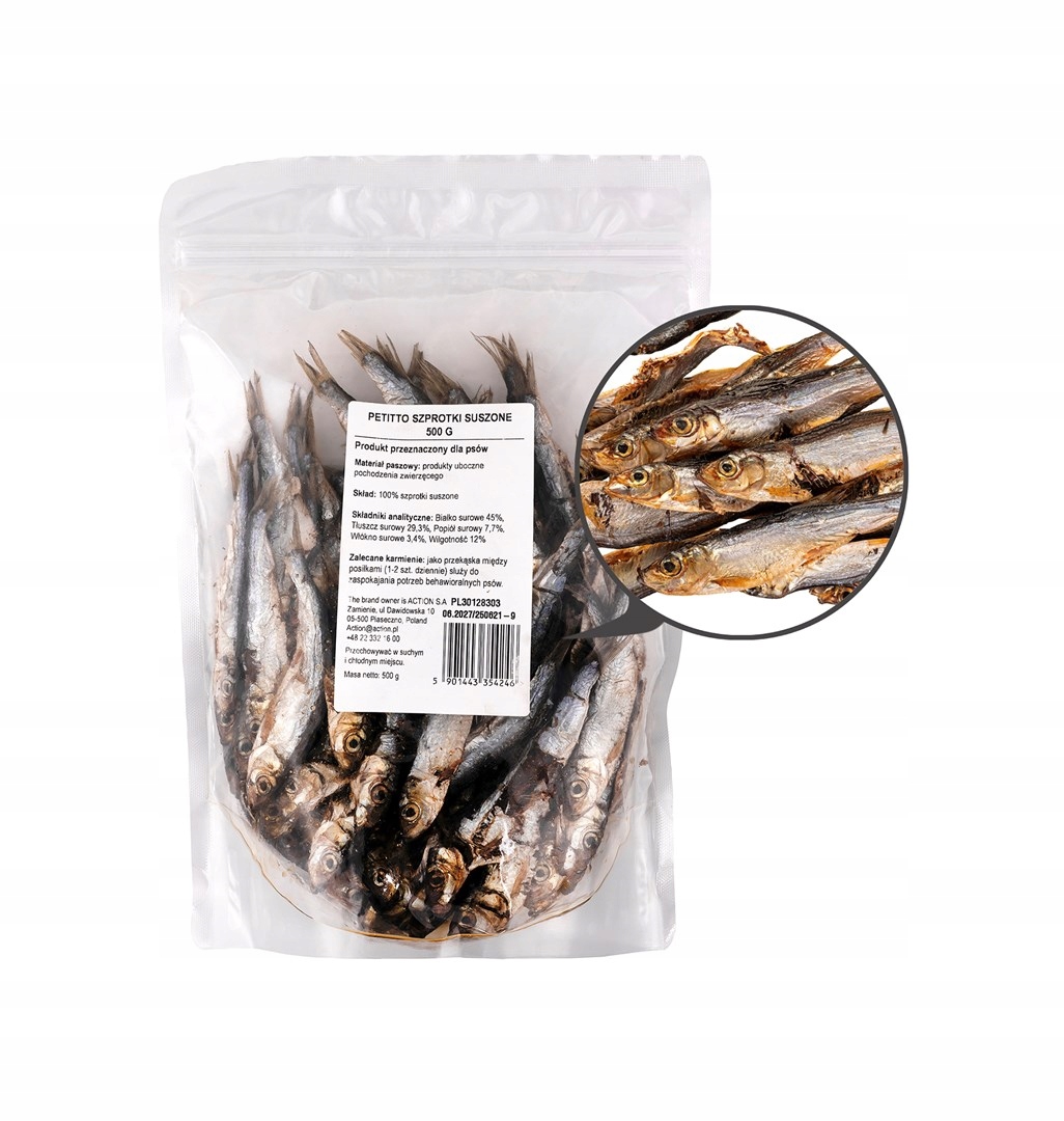 PETITTO Szprotki suszone przysmak dla psa 500g – Naturalny smakołyk dla Twojego pupila