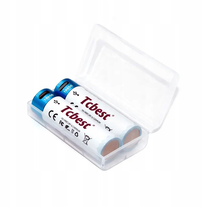 2x Akumulator Li-ion Bateria 18650 2000mAh z Portem Ładowania USB-C TYPE-C