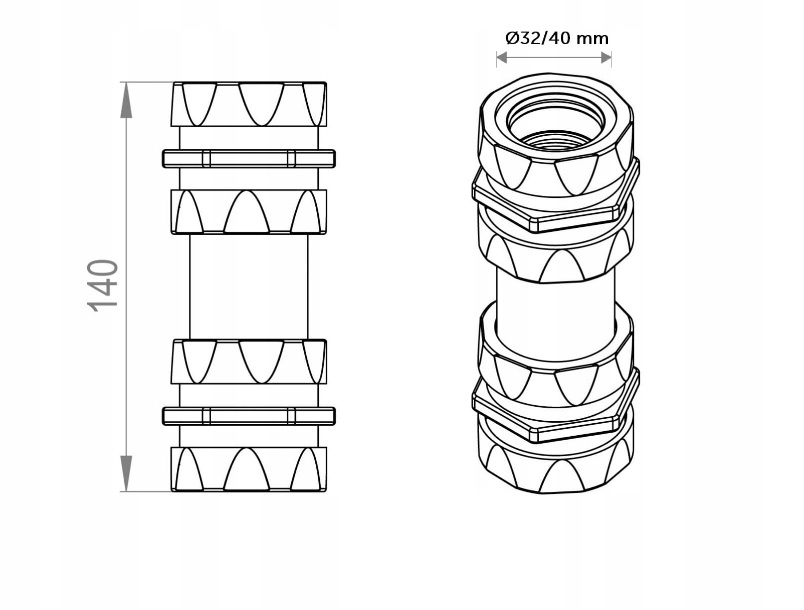 Wymiary przyłącza: Ø32/40 mm