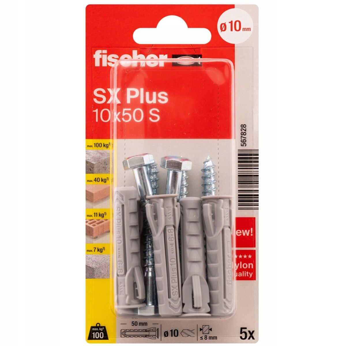 Kołek rozporowy Fischer SX Plus 10x50 mm z wkrętami – Idealne mocowanie do każdego projektu