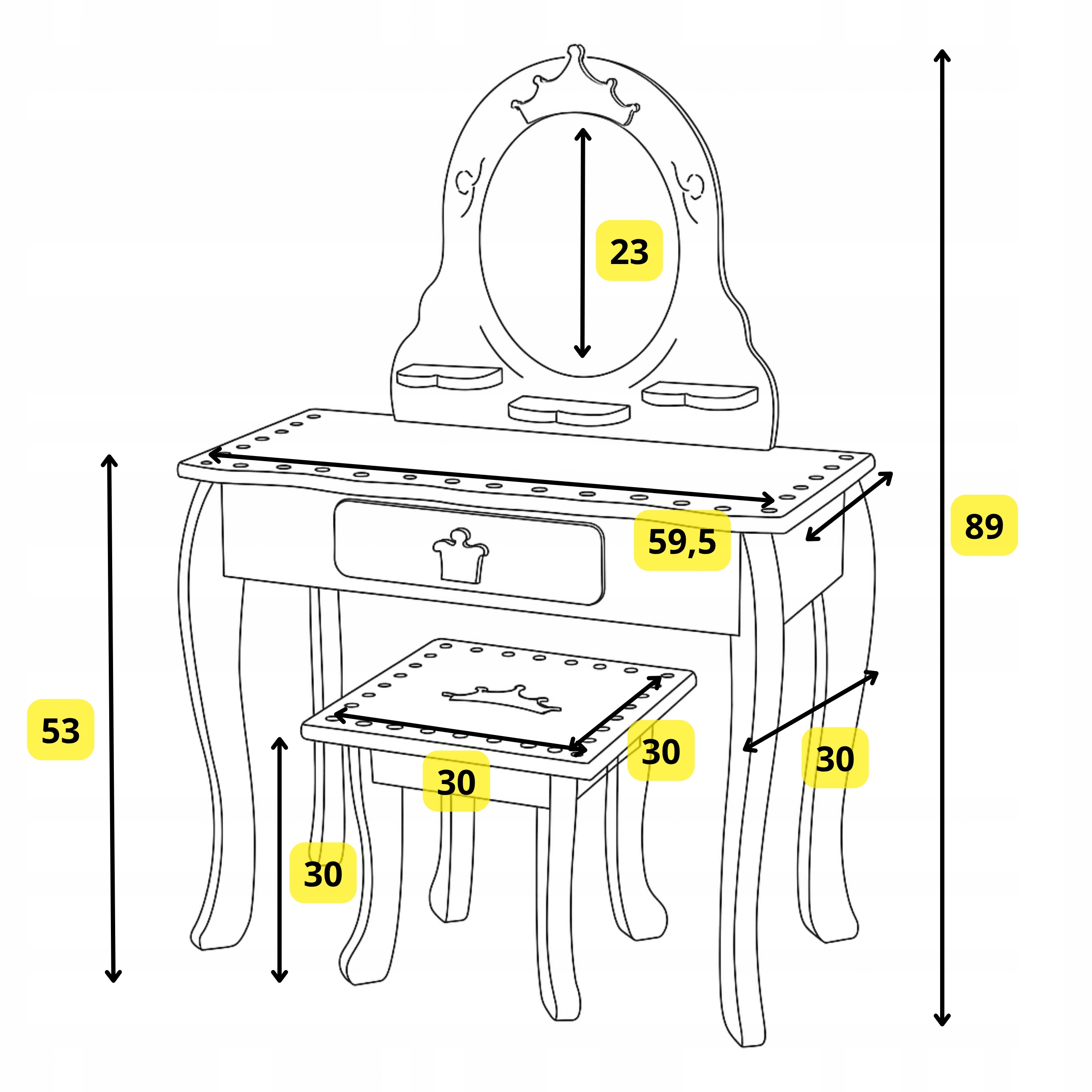 Pojemna szuflada i wygodny taboret w zestawie