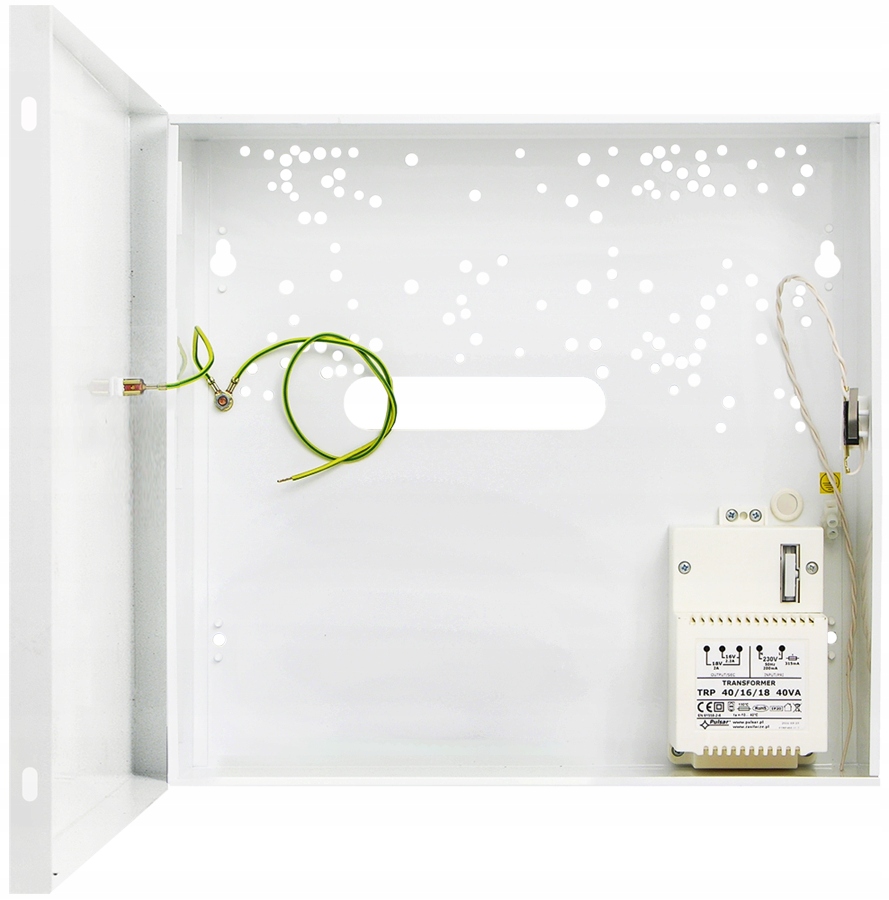 Zasilanie i transformator w obudowie alarmowej