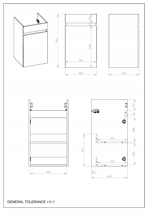 Wymiary i parametry techniczne szafki łazienkowej Niga